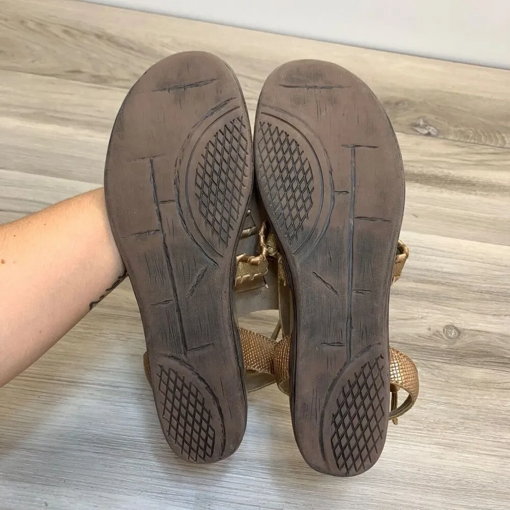 OTBT‎ Women's Copper Leather T-Strap Wedge Celestal Sandal Size 10 Celestal